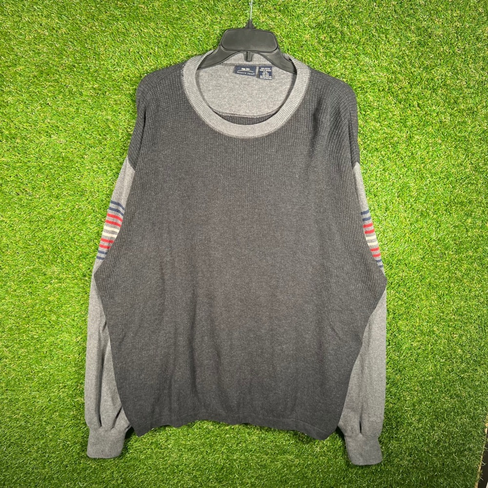 Baileys Point Mens XXL Charcoal Grey Colorblock Striped Cotton Crewneck Sweater